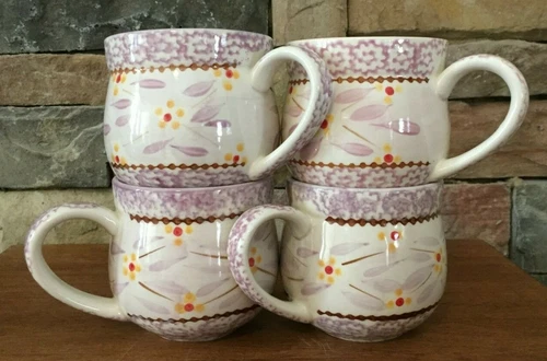 Temp-tations~Old World~Pink-Purple~12 Ounce Coffee Mugs~Four