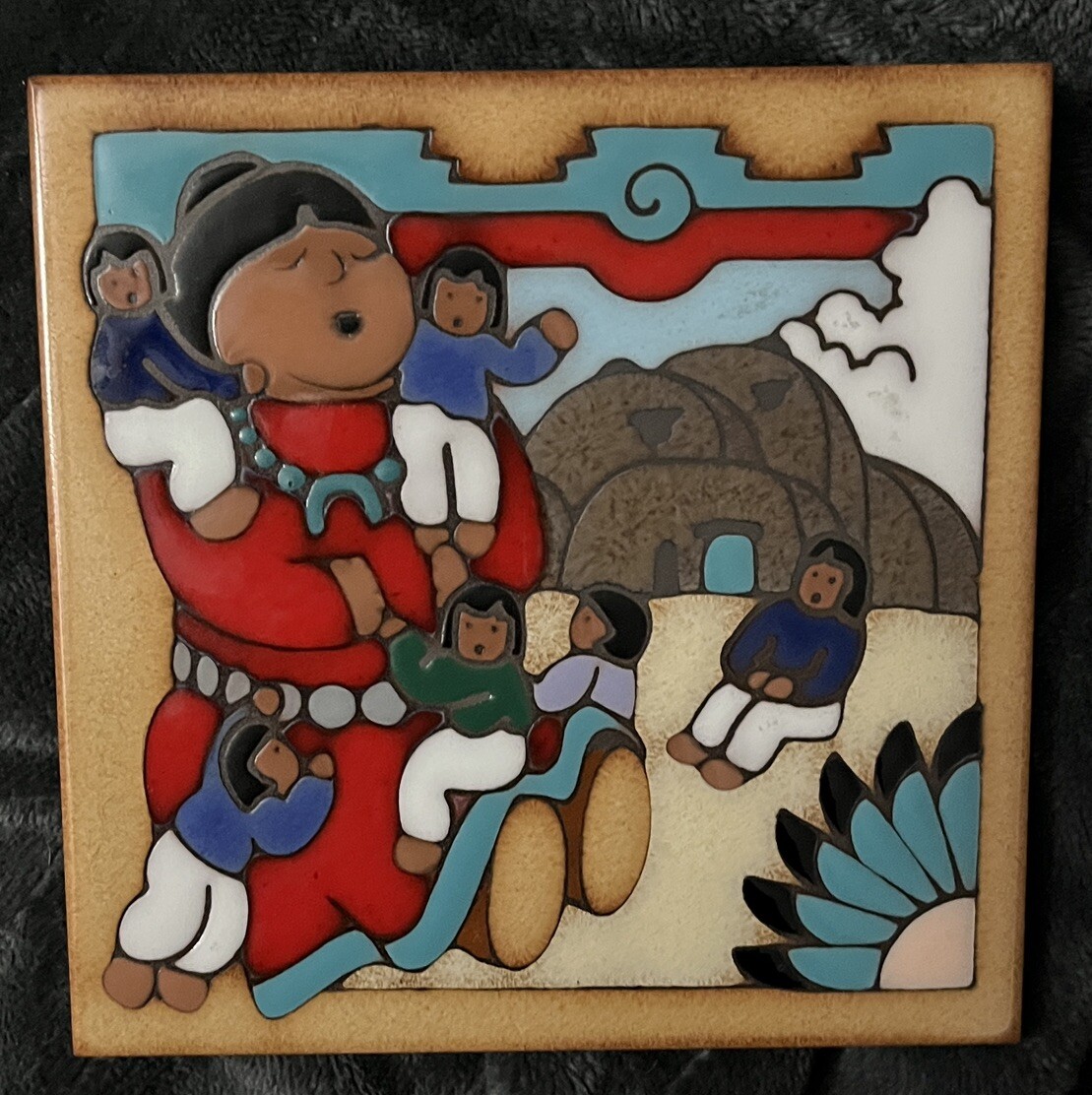 Native American Southwest Themed Masterworks Handcrafted Ceramic Tile Trivet 6”