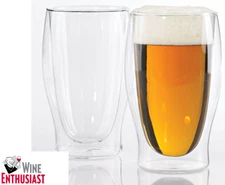 Double Wall Clear Beer Tumblers by Wine Enthusiast Steady Temp Lead Free Set NEW