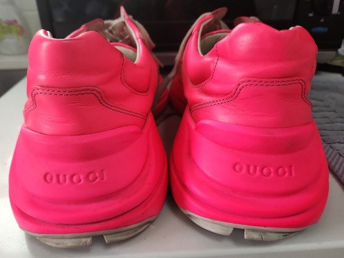Used $790 Gucci Rhyton men's chunky low-top sneaker in neon pink US 9.5 UK 7.5 - Picture 6 of 7