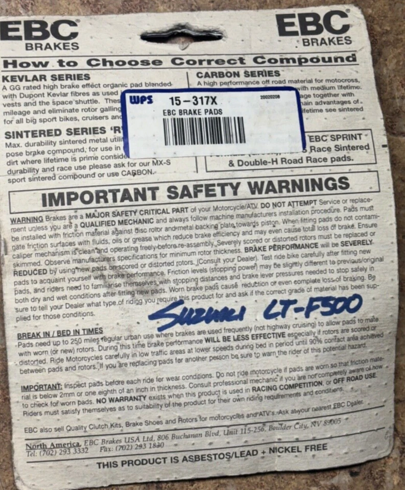 EBC Brake Pads Bombardier Outlander 400 DS650 CAN-AM Maverick 1000 Max 650 800 R - Image 3 of 3