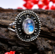 Blue Moonstone Ring 925 Sterling Silver Design Statement Boho Rings Gift Jewelry