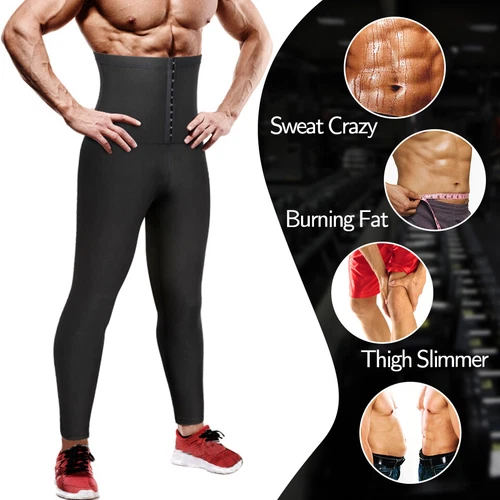Men Fitness Sweat Waist Trainer Body Shaper Trousers Slimming Long Pants Corset - Picture 3 of 28