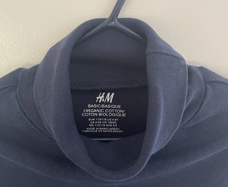 H&M Basic Kids Boys Solid Blue Cotton Blend Turtleneck Long Sleeve Shirt 4-6 Yrs - Image 2 of 3