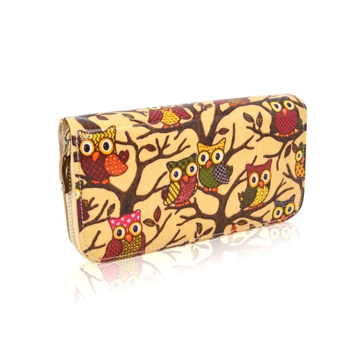 The Olive House® Damen Eulen Design Wachstuch Geldbörse Portemonnaie Creme - Bild 2 von 3