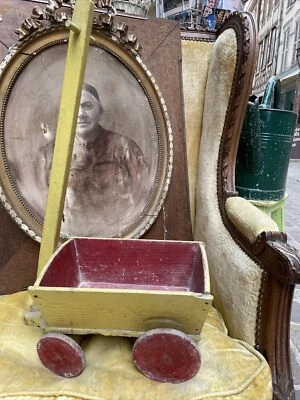 Chariot Bois Jouet D’enfant Ancien Art Populaire - Photo 1/4