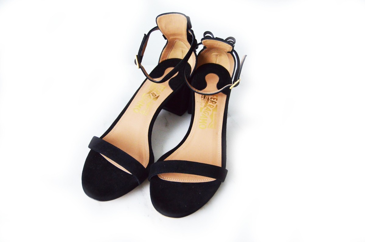 Salvatore Ferragamo Connie Nero Suede Block Heel Sandals. Size 8