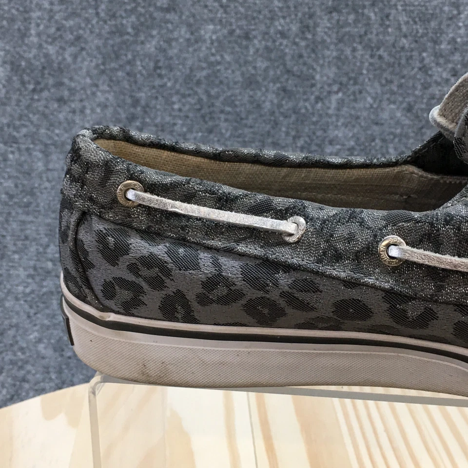 Sapatos femininos Sperry Top Sider 10 M barco leopardo com cadarço conforto tecido cinza - Imagem 2 de 4