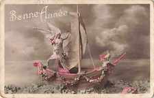 CPA FANTASIE SYMBOLE FREIHEIT HAHN UND BOOTE GRUSSKARTE GUTES JAHR