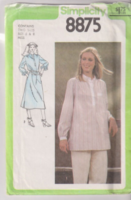 8875 SIMPLICITY c.1978 - Tab Collar DRESS & TOP - Sz 6 & 8 B 30.5/31.5''