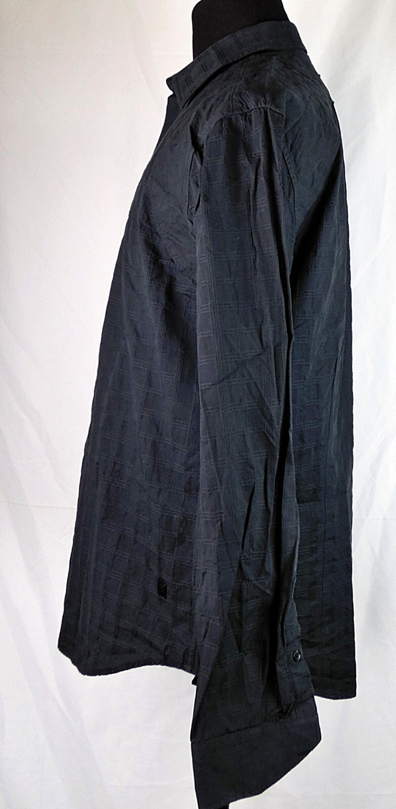 Marc Ecko Solid Black Plaid Texture Button-Front … - image 2