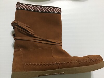 Toms Nepal Moccasin Boots, Suede Brown Leather, Rubber Sole