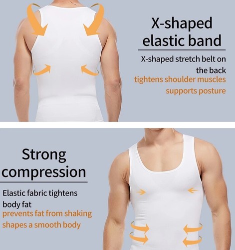 Mens Compression Slim Top Gynecomastia Body Shaper Vest Belly Control Shapewear - Picture 8 of 28