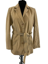Outer Edge Suede Jacket 14 Camel Brown Tan Real Leather Belt Tied Button Up
