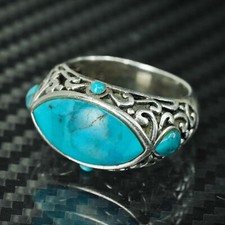 size 7, southwestern sterling silver 925 swirly textured band ring turquoise