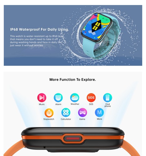 Smart Watch ORANGE Bluetooth Heart Rate Fitness Sport Waterproof For Android iOS - Picture 7 of 8
