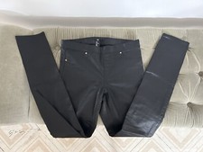 H M Black Leggings Jeggings Size 6 Stretch Shiny Leather Look Skinny Rivets NWOT