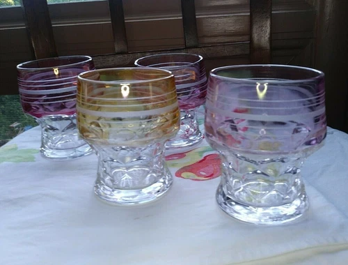 Vintage Cranberry Flash Georgian Honeycomb Tumbler Glass LOT 4 Etched Bands
