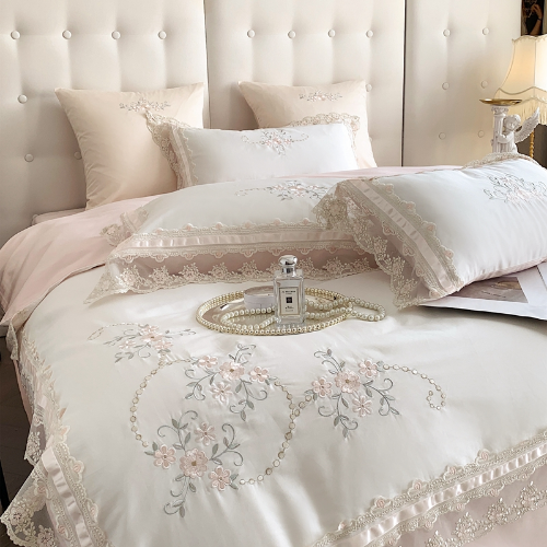 Romantic French Lace Flowers Embroidery Bedding Set Egyptian Cotton Cover Set - Picture 2 of 23