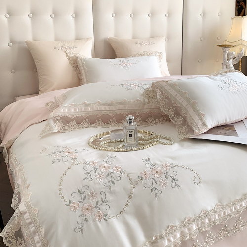 Romantic French Lace Flowers Embroidery Bedding Set Egyptian Cotton ...