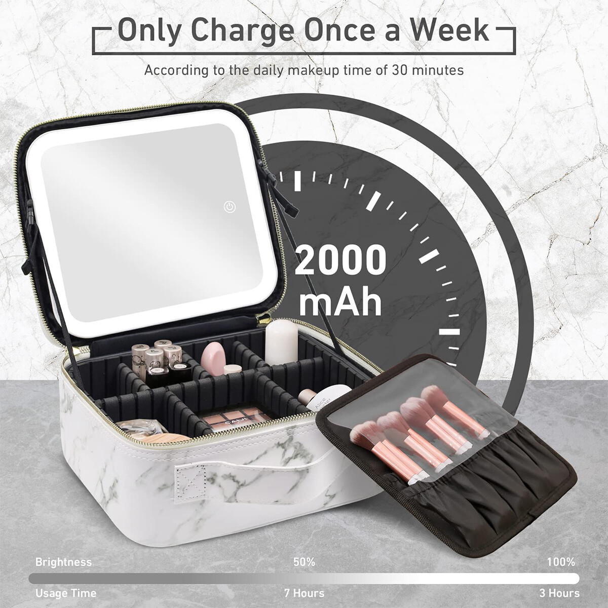 Makeup Bag with LED Mirror Vanity Case Beauty Box Make up Travel Cosmetic Bag US-image