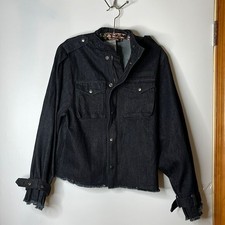 Nwt Hush Boutique Womens Denim Trucker Jacket Zip Snap Front Buckles S Small
