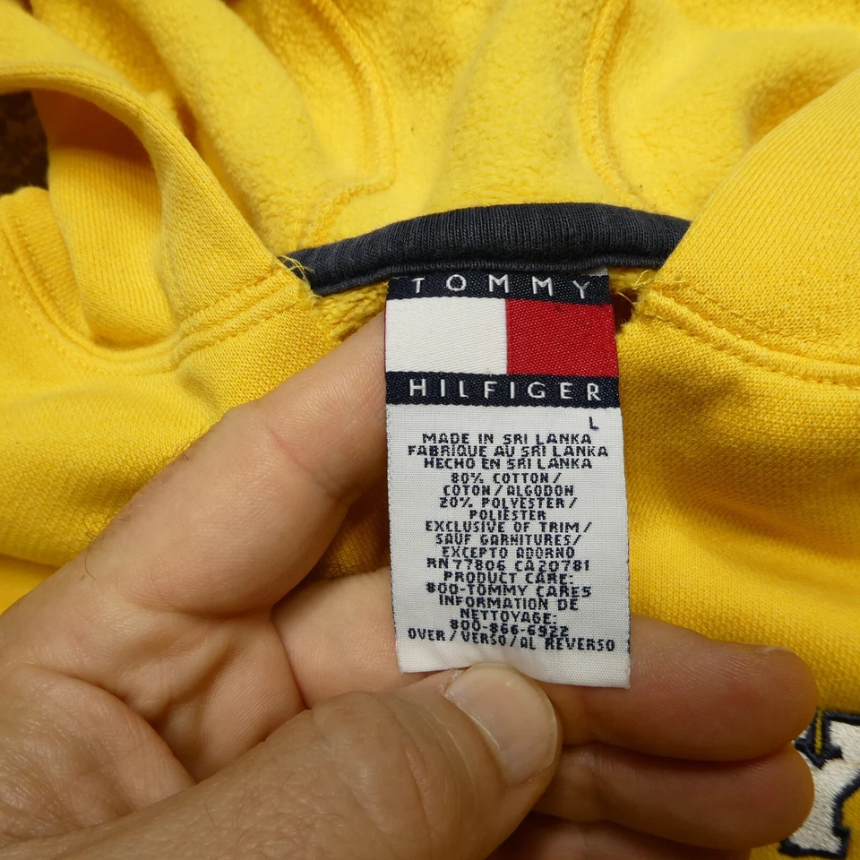 复古 Tommy Hilfiger 连帽衫女式大号黄色棉混纺羊毛连帽 — 第 3/4 张图片