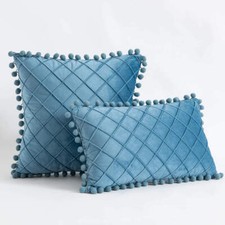 Pom Poms Velvet Soft Cushion Cover Checks Throw Pillow Cases Sofa Bed Home Decor