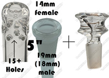 5" Glass Downstem Pearl Swiss Fission Holey 19mm / 18mm   14mm Reducing  Bowl