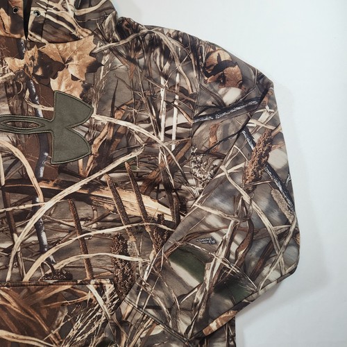 Under Armour Men's Duck Camo Hooded Sweatshirt Size 2XL Brown Fishing Hunting - Picture 4 of 24