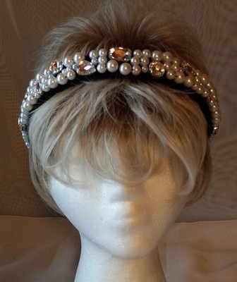Headband For Special Events In Black W Crystals & Imitation Pearls. #B   GA