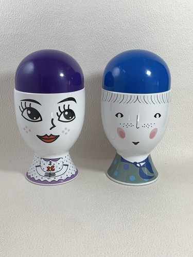 A Pair Of Mid Century Large White Mr & Mrs Egg Cup Shaped Jars/ Containers - Picture 9 of 15
