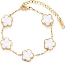 Womens 18K Gold Plated Four Leaf Clover Bracelet Love Charm Ladie Jewellery Gift