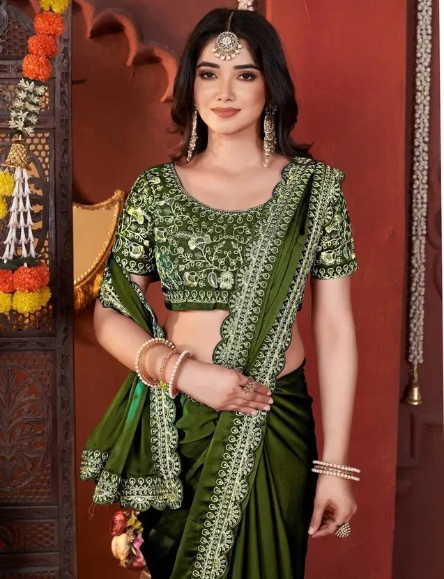 Sari Chemisier Vert Bollywood Sari Designer Saree Hochzeit Indien Soie Sarees - Photo 3/4