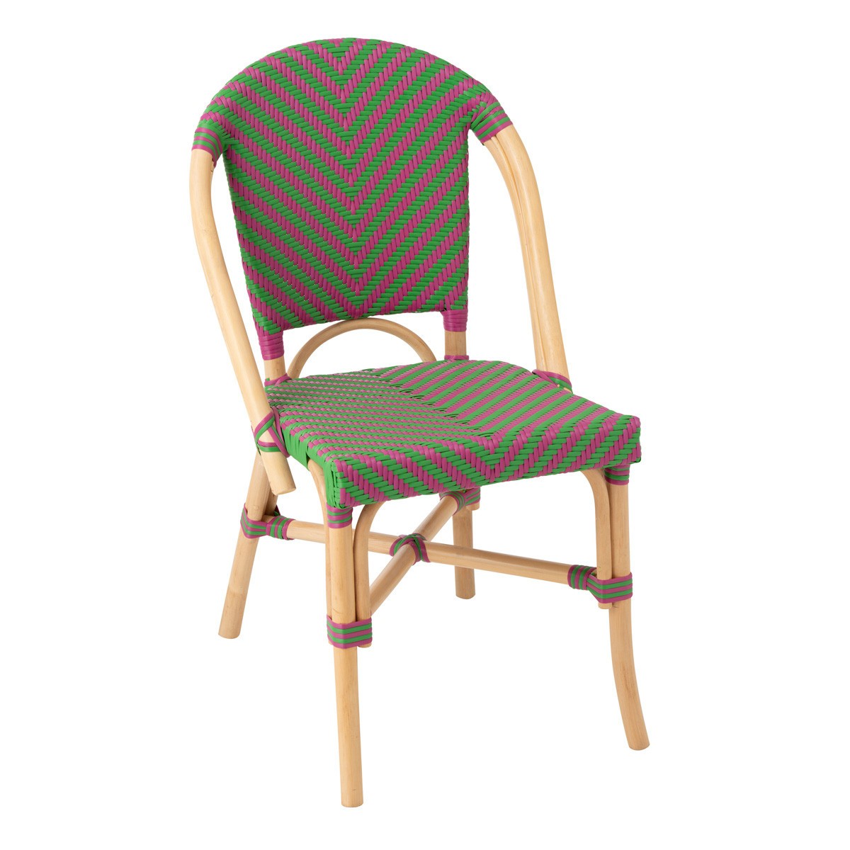 Chaise en rotin Geo bicolore 86cm : fauteuil repas vintage rose et vert