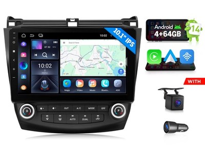 CAM+Android Auto 14 4+64G 10.1'' IPS for 2003-2007 Honda Accord Car Radio CarPlay