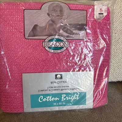 Beacon Baby Crib Blanket Pink Fuchsia 36 X50  100% Cotton Weave Thermal New