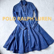 Polo Ralph Lauren Denim Shirt Dress US S Size Indigo Blue Flare Belt A Line