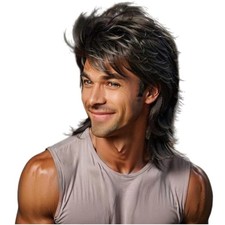 Mullet Wig Black 80s Men Wig,Punk Rocker Hair Party Daily Halloween Costumes ...