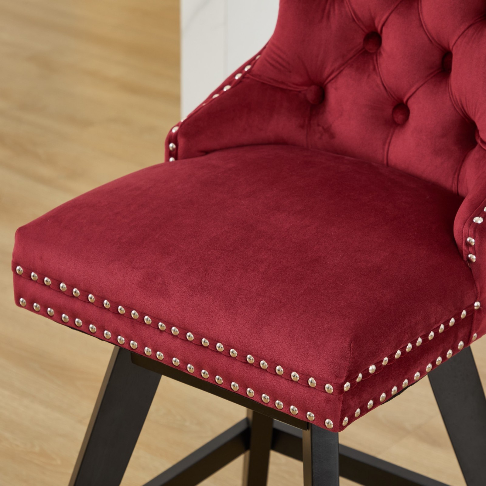 Set of 2 Barstools Swivel Velvet Bar Chairs with Button Tufted Decoration