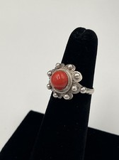 Vintage Red Coral 925 Sterling Silver Southwestern Ring -Sz 5