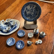 Vintage Child  s Ceramic Coffee Tea Set Japan Blue Willow Doll House - Mini