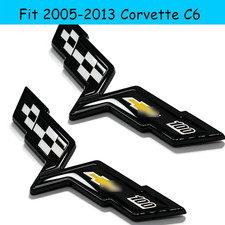 2pcs For 05-13 Corvette C6 100th Emblem Front Rear Cross Flag Badge Black 2pcs For 05-13 Corvette C6 100th Emblem Front Rear Cross Flag Badge Black
