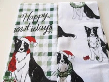 2 Different Cotton Kitchen Towels (15"x26") CHRISTMAS DOGS, HAPPY HOWLIDAYS