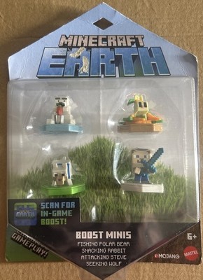 Minecraft Earth Boost Mini Figures 4 Pack Polar Bear Wolf Snacking Rabbit Steve