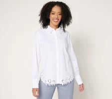 BEAUTIFUL by Lawrence Zarian Women's Top Sz L Button Front Shirt White A685801