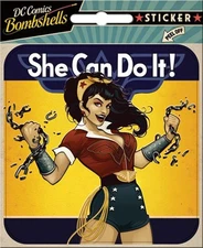 DC Comics Bombshells Wonder Woman She Can Do It! Peel Off Sticker Decal SEALED