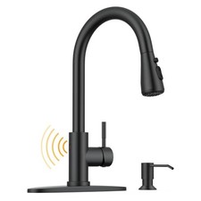 Touchless Kitchen Sink Faucet with Soap Dispenser, Contemporary Matte Black