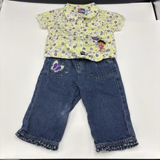 Vintage Dora The Explorer 2-piece Outfit Set Jeans Front Lace Top Size 3T