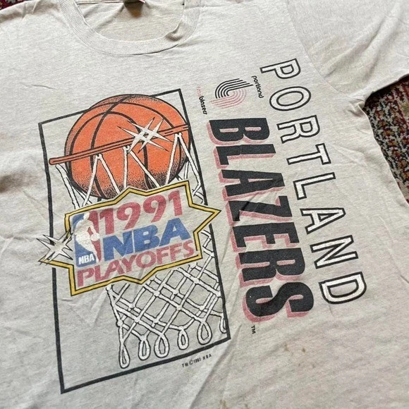 Camiseta promocional vintage 1991 Portland Trail Blazers aro NBA team playoffs M EUA cinza - Imagem 2 de 4